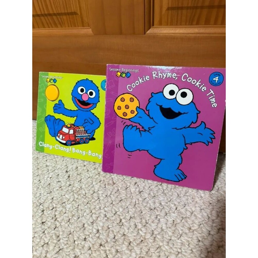 (2) Sesame beginnings Cookie Monster grocer board books